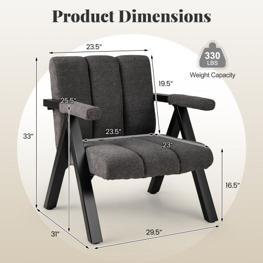 Oversized Accent Chair with Metal Frame and Armrests-Gray