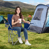 Oversized Camping Chairs Outdoor Folding Chair with Cooler Pouch and Cup Holder-Navy