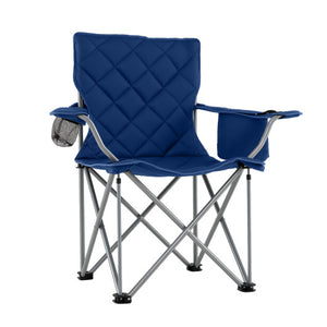 Oversized Camping Chairs Outdoor Folding Chair with Cooler Pouch and Cup Holder-Navy