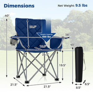 Oversized Camping Chairs Outdoor Folding Chair with Cooler Pouch and Cup Holder-Navy