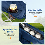 Oversized Camping Chairs Outdoor Folding Chair with Cooler Pouch and Cup Holder-Navy
