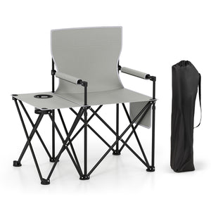 Oversized Camping Chair with Side Table and 2 Storage Pockets-Gray
