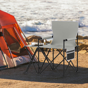 Oversized Camping Chair with Side Table and 2 Storage Pockets-Gray