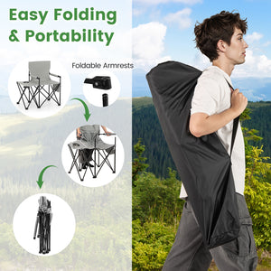 Oversized Camping Chair with Side Table and 2 Storage Pockets-Gray