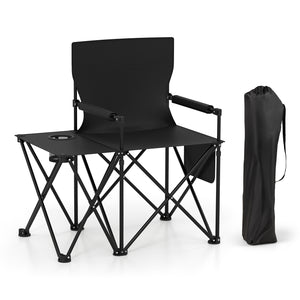 Oversized Camping Chair with Side Table and 2 Storage Pockets-Black