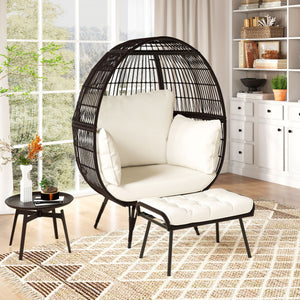 Oversized Egg Chair with Ottoman and Soft Cushions-White