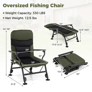 Oversized Foldable Fishing Chair for Adults with Armrest-Green