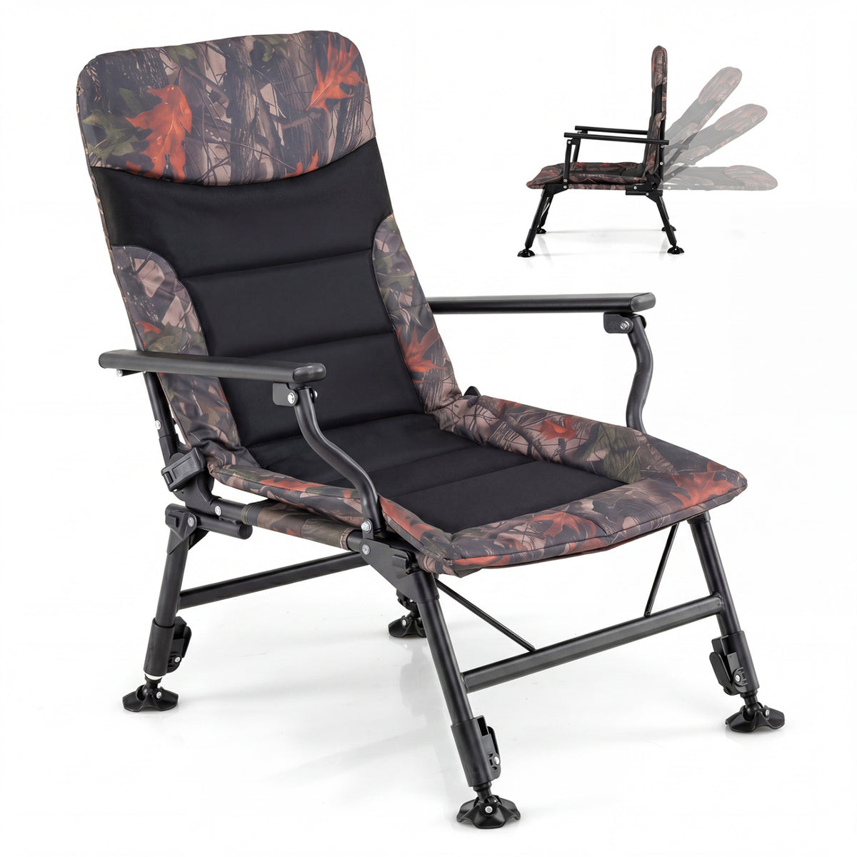 Oversized Foldable Fishing Chair for Adults with Armrest-Multicolor
