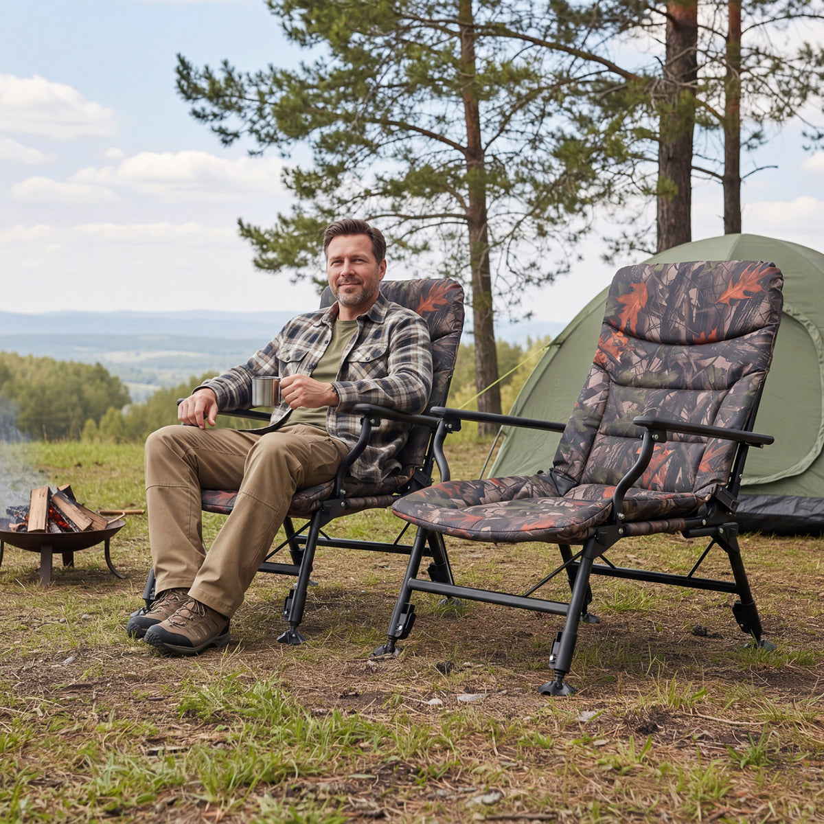 Oversized Foldable Fishing Chair for Adults with Armrest-Multicolor