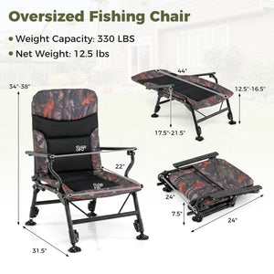 Oversized Foldable Fishing Chair for Adults with Armrest-Multicolor