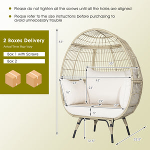 Oversized Rattan Egg Lounge Chair & 2-Seat Rattan Sofa with Cushions