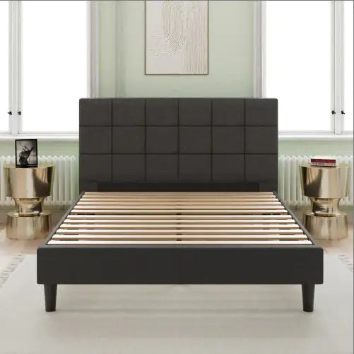 Upholstered Platform Bed Square Stitch - King