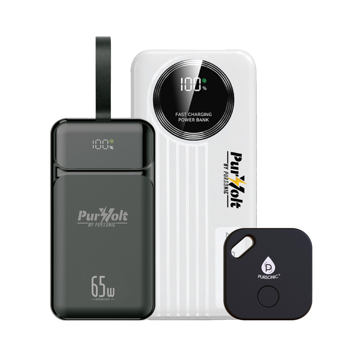 Power & Protection Bundle: 40,000mAh Power Bank, LED Fast Charger & Smart Tracker by Pursonic