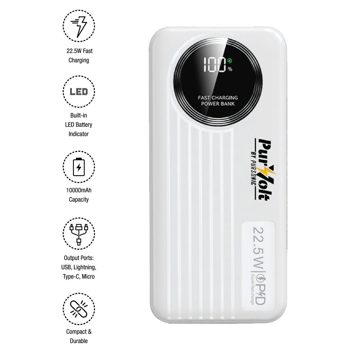 Power & Protection Bundle: 40,000mAh Power Bank, LED Fast Charger & Smart Tracker by Pursonic