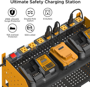 Power Tool Organizer Wall Mount, Cordless Drill Holder with 8-Outlet Power Strip, Modular Garage Organization Storage Rack 36 Months Warranty