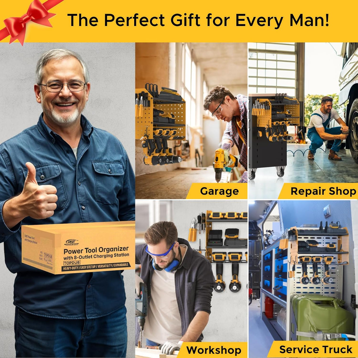 Power Tool Organizer Wall Mount, Cordless Drill Holder with 8-Outlet Power Strip, Modular Garage Organization Storage Rack 36 Months Warranty