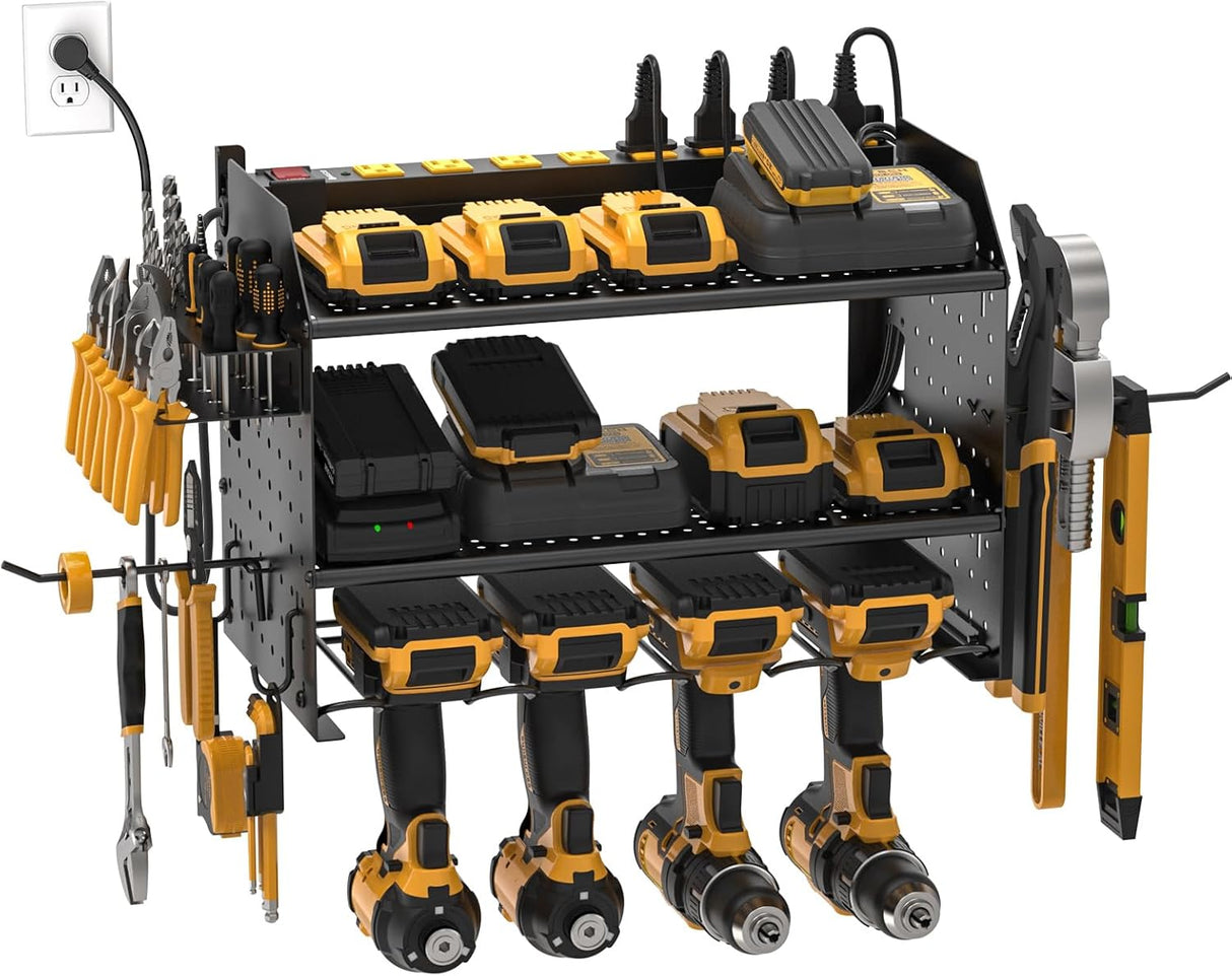 Power Tool Organizer Wall Mount, Cordless Drill Holder with 8-Outlet Power Strip, Modular Garage Organization Storage Rack 36 Months Warranty