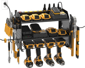 Power Tool Organizer Wall Mount, Cordless Drill Holder with 8-Outlet Power Strip, Modular Garage Organization Storage Rack 36 Months Warranty