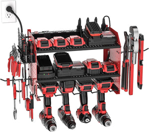 Power Tool Organizer Wall Mount, Cordless Drill Holder with 8-Outlet Power Strip, Modular Garage Organization Storage Rack 36 Months Warranty