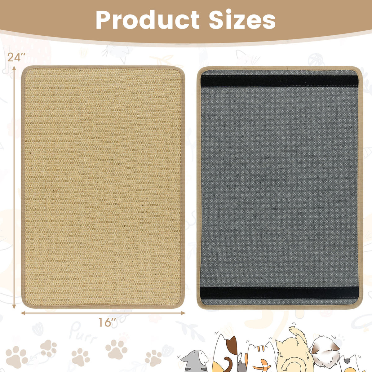 12 Pieces Cat Scratcher Mat Set 24  x 16 Inch Natural Sisal Pads