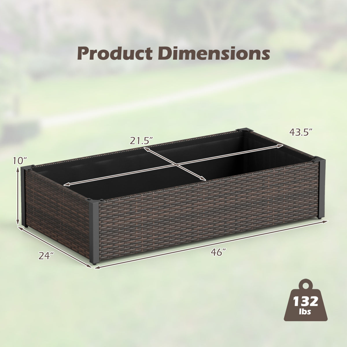 PE Rattan Elevated Raised Garden Bed with Open-Ended Base-Brown
