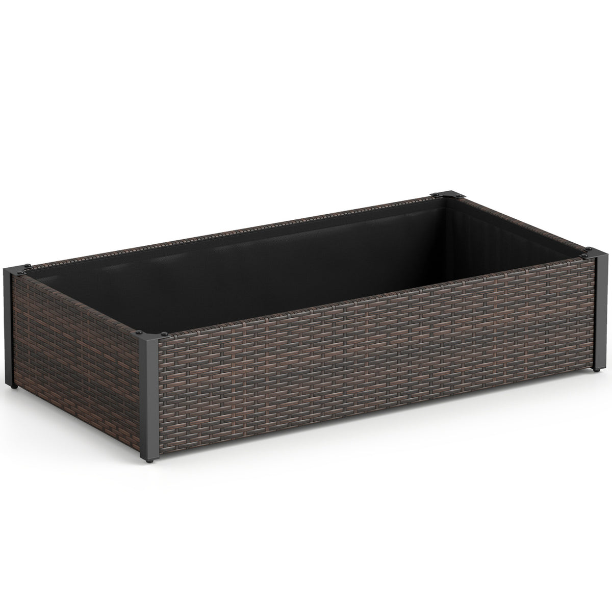 PE Rattan Elevated Raised Garden Bed with Open-Ended Base-Brown