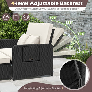 PE Wicker Outdoor Daybed with 4-Level Adjustable Backrest and Storage Ottoman-White