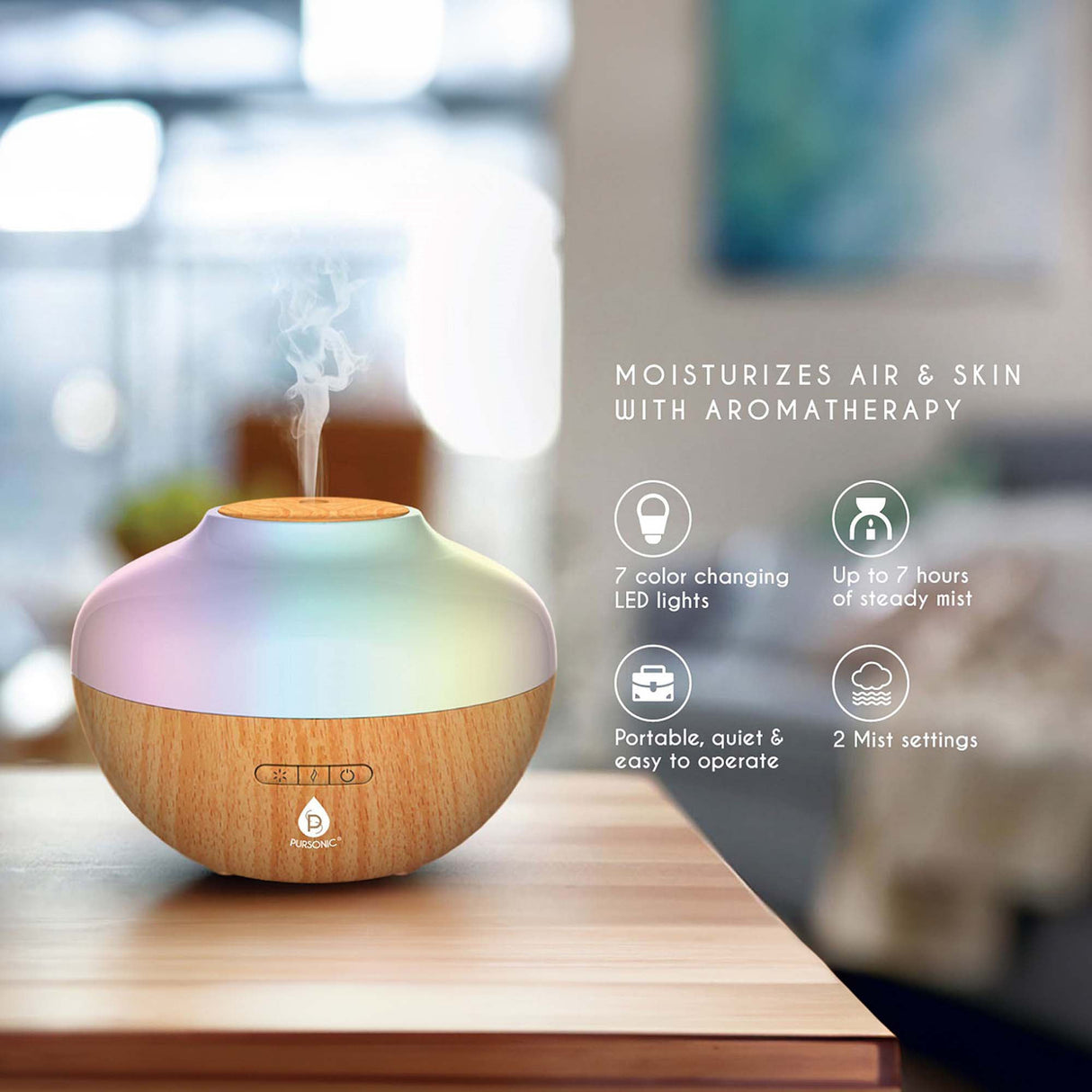 Wellness & Productivity Essentials Bundle: Wireless Charging Desk Lamp, Ultrasonic Diffuser & 6-Pack 100% Pure Essential Oils