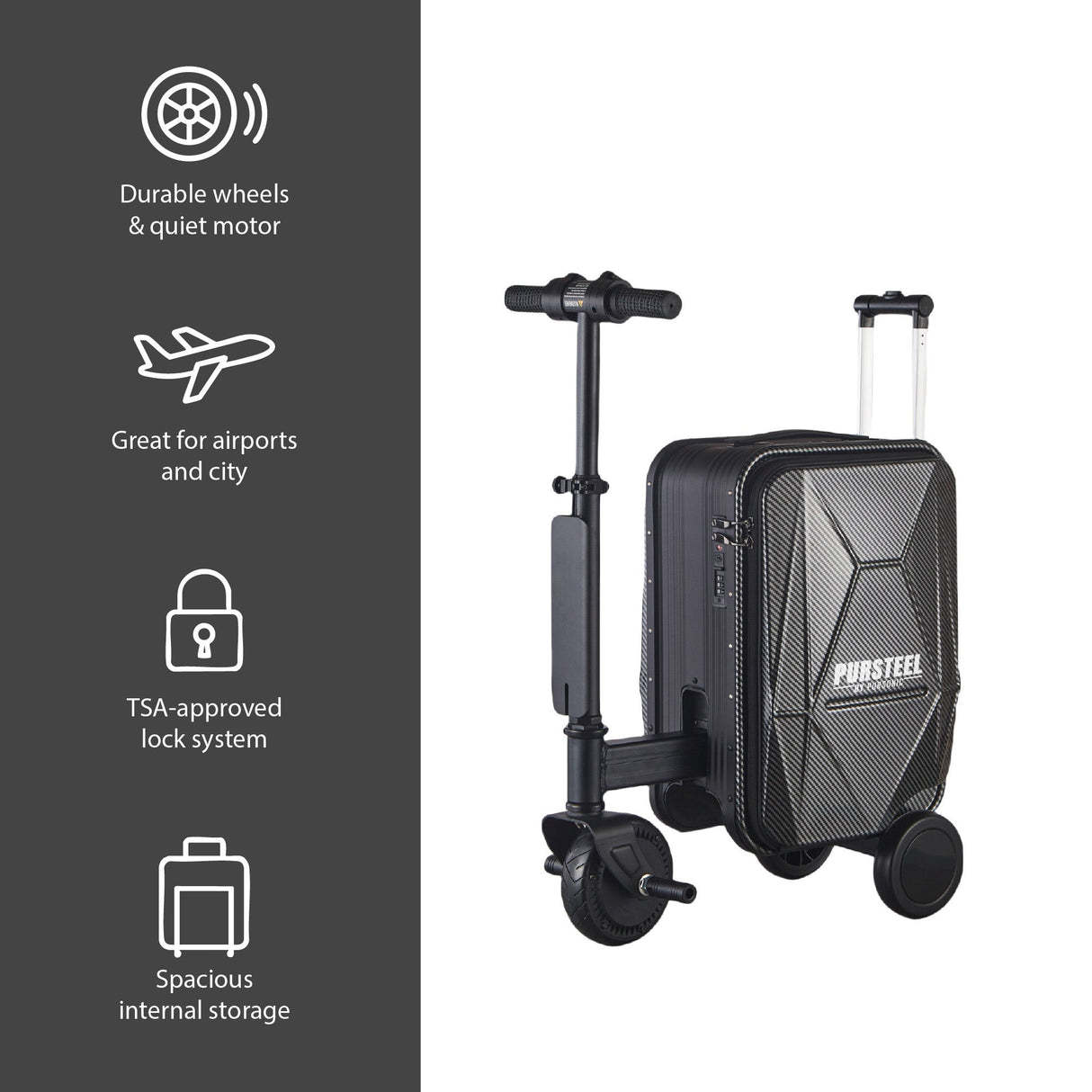 Pursteel Electric Ride-On Luggage – Smart Travel with Speed, Storage & Style by Pursonic