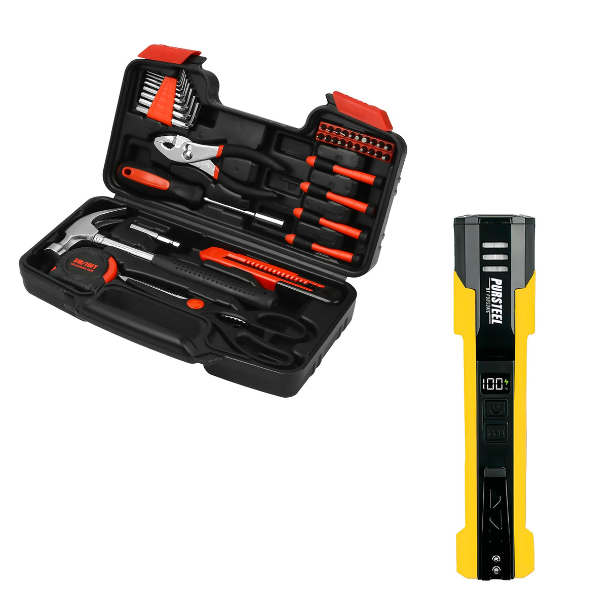 Pursonic UltraBright Flashlight + Handy Solutions 39-Piece Household Tool Kit Bundle by Pursonic