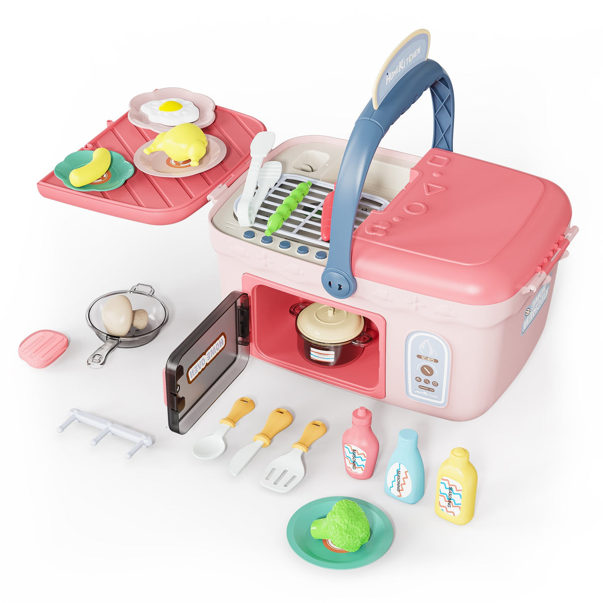Contixo Kids Kitchen & Picnic Playset, Toddler Toys, Ages 3+, Interactive Grill, Sink & Oven, Mini Kitchen w/ Music & Lights, Color-Changing Foods, Boys & Girls by Contixo