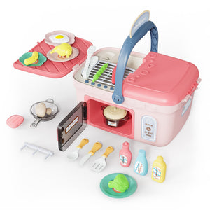 Contixo Kids Kitchen & Picnic Playset, Toddler Toys, Ages 3+, Interactive Grill, Sink & Oven, Mini Kitchen W/ Music & Lights, Color-Changing Foods, Boys & Girls