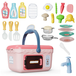 Contixo Kids Kitchen & Picnic Playset, Toddler Toys, Ages 3+, Interactive Grill, Sink & Oven, Mini Kitchen w/ Music & Lights, Color-Changing Foods, Boys & Girls by Contixo