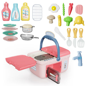 Contixo Kids Kitchen & Picnic Playset, Toddler Toys, Ages 3+, Interactive Grill, Sink & Oven, Mini Kitchen w/ Music & Lights, Color-Changing Foods, Boys & Girls by Contixo