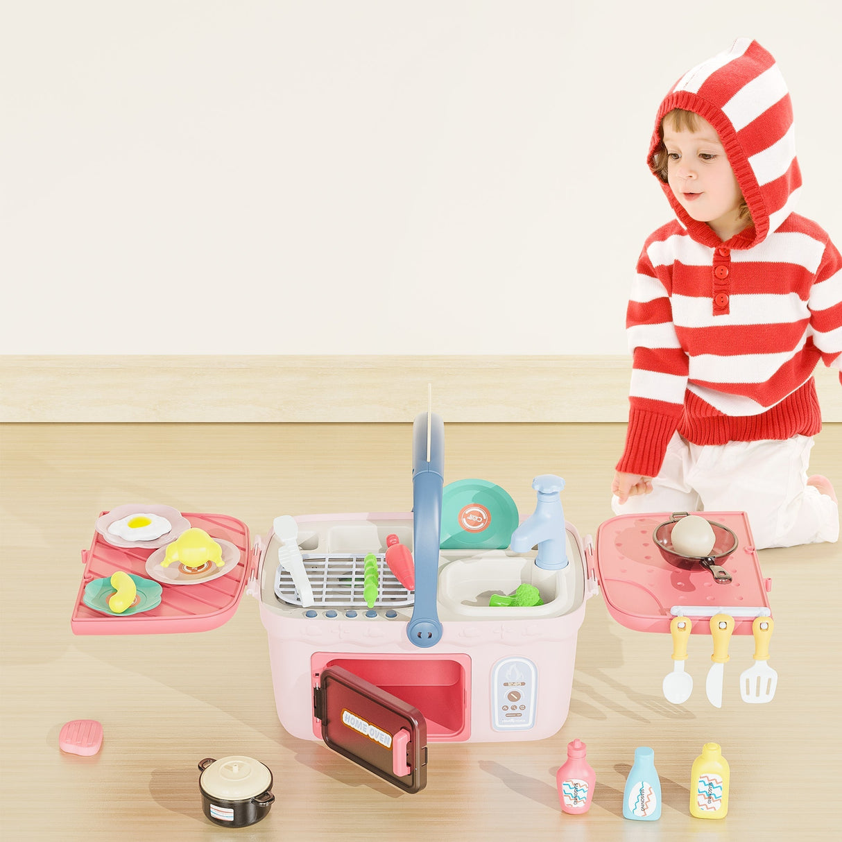 Contixo Kids Kitchen & Picnic Playset, Toddler Toys, Ages 3+, Interactive Grill, Sink & Oven, Mini Kitchen W/ Music & Lights, Color-Changing Foods, Boys & Girls