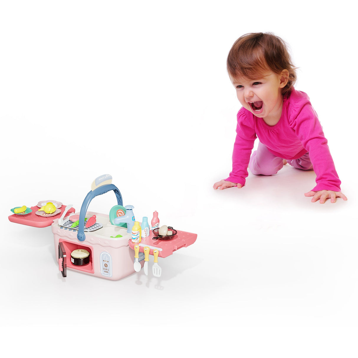 Contixo Kids Kitchen & Picnic Playset, Toddler Toys, Ages 3+, Interactive Grill, Sink & Oven, Mini Kitchen w/ Music & Lights, Color-Changing Foods, Boys & Girls by Contixo