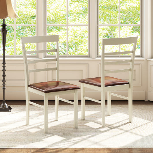 PU Leather Upholstered Armless Wooden Dining Chair Set of 2-White