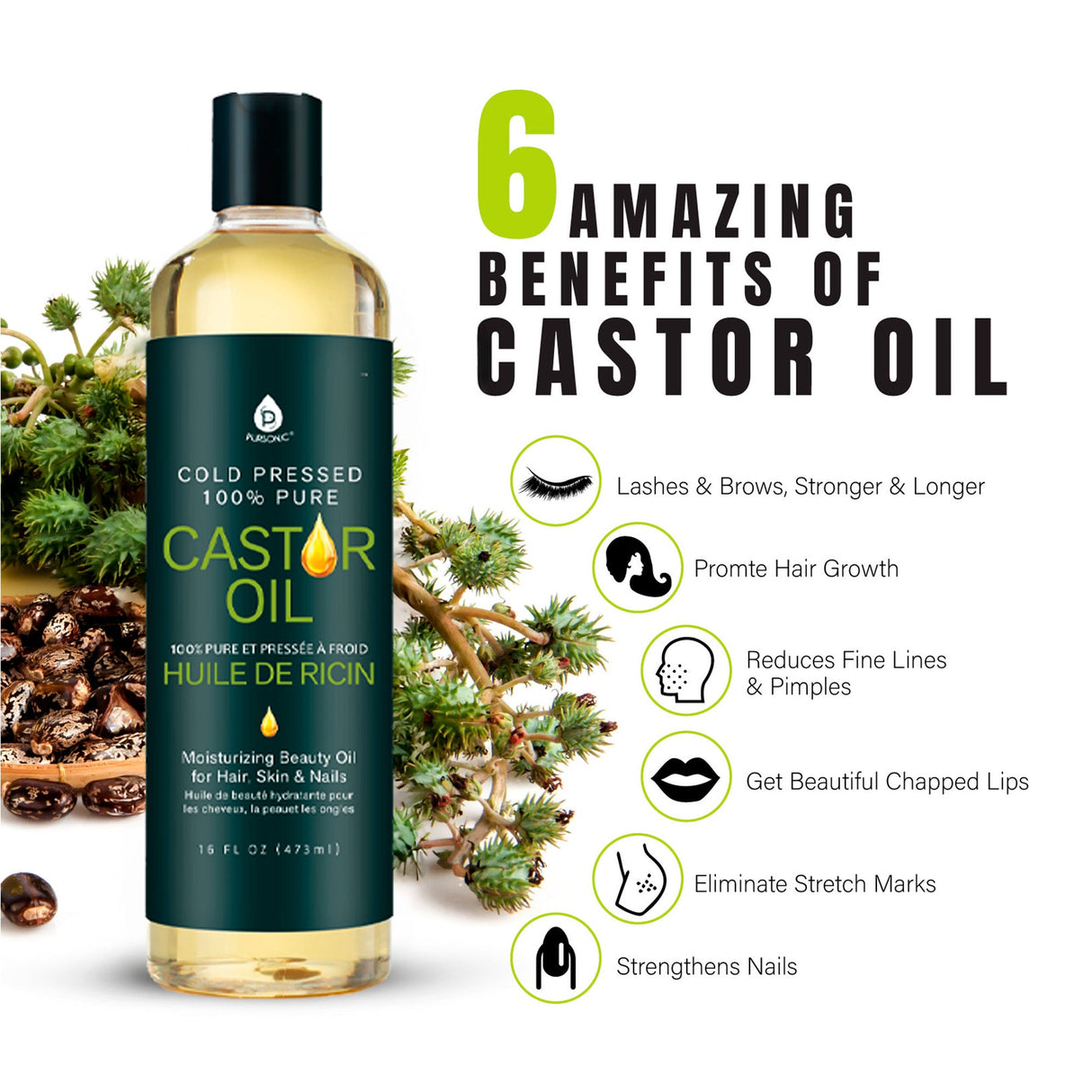 The Ultimate Hair & Skin Restoration Bundle: LED Therapy Brush, Castor Oil, Sweet Almond Oil, & Fractionated Coconut Oil