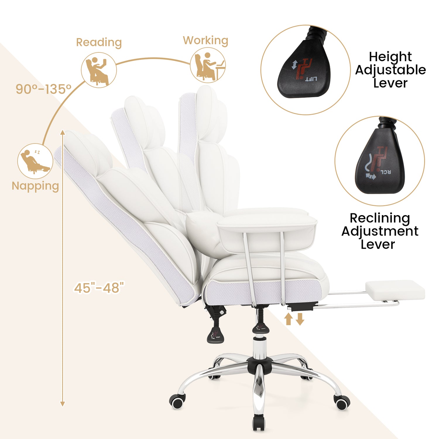 PU Leather Home Office Chair 400 lbs High Back Executive Chair-White
