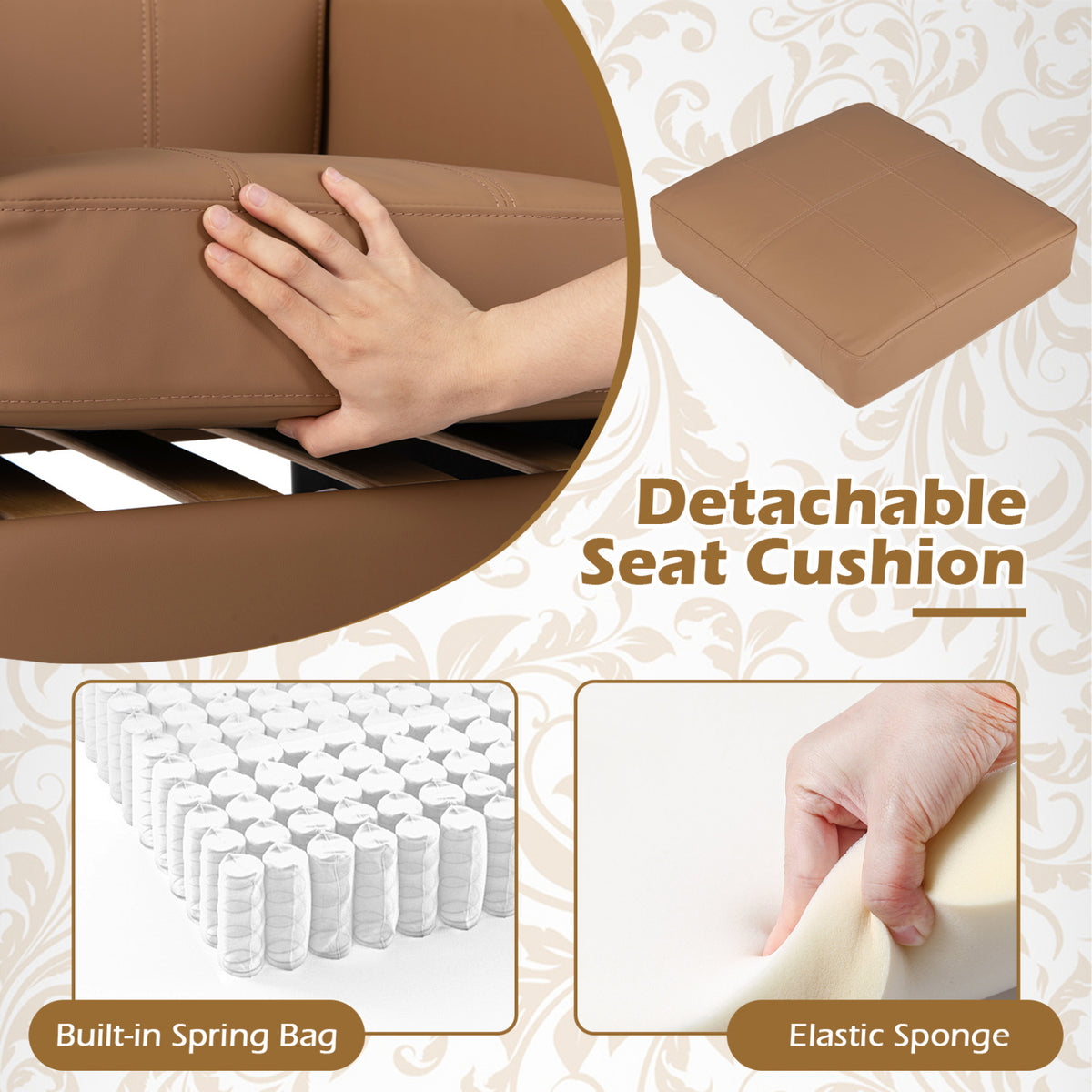 PU Leather Modern Accent Chair with Removable Seat Cushion-Brown