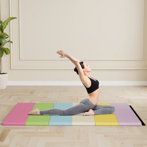 PU Leather Tri-Folding Gymnastics Tumbling Mat with Carrying Handles-Macaron