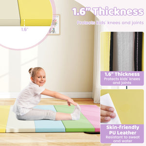 PU Leather Tri-Folding Gymnastics Tumbling Mat with Carrying Handles-Macaron