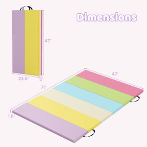 PU Leather Tri-Folding Gymnastics Tumbling Mat with Carrying Handles-Macaron