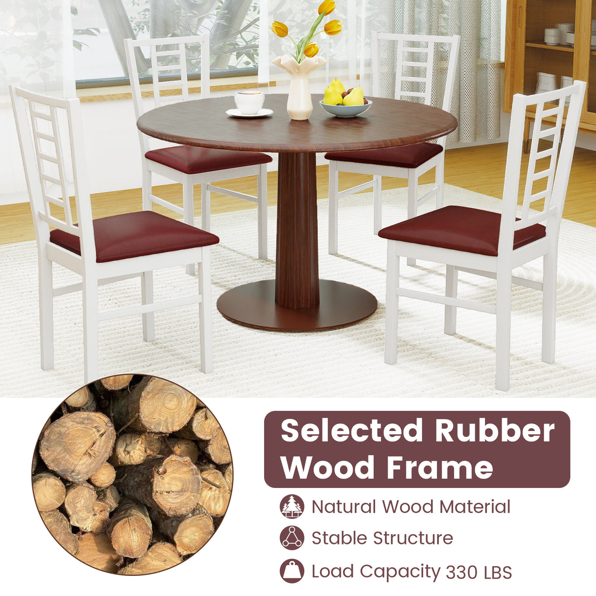 PU Leather Upholstered Wood Dining Chairs Set of 4-White