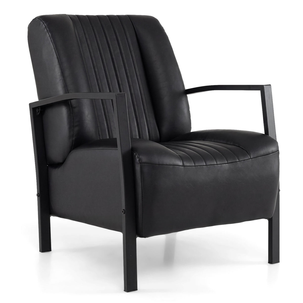 PU Leather Upholstered Armchair with Padded Seat and Back Comfy Lounge Reading Chair-Black