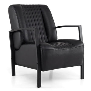 PU Leather Upholstered Armchair with Padded Seat and Back Comfy Lounge Reading Chair-Black