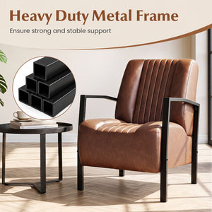 PU Leather Upholstered Armchair with Padded Seat and Back Comfy Lounge Reading Chair-Brown