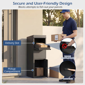 Package Delivery Box for Outside with Anti-Theft Baffle Sloped Roof-Black