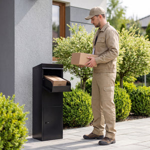 Package Delivery Box for Outside with Anti-Theft Baffle Sloped Roof-Black