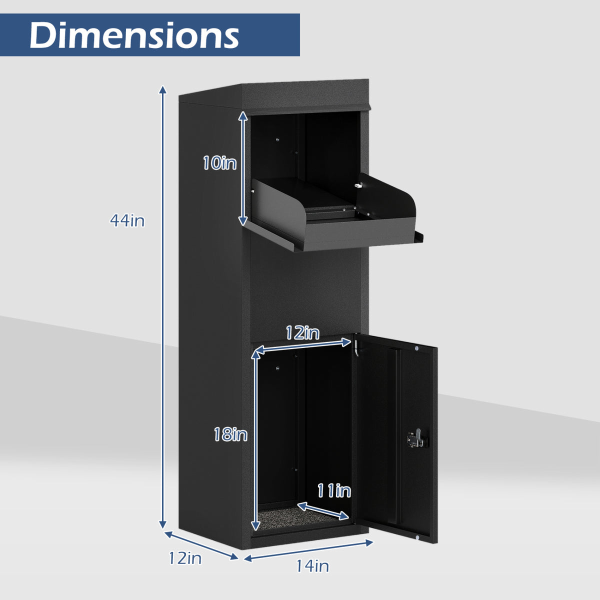 Package Delivery Box for Outside with Anti-Theft Baffle Sloped Roof-Black